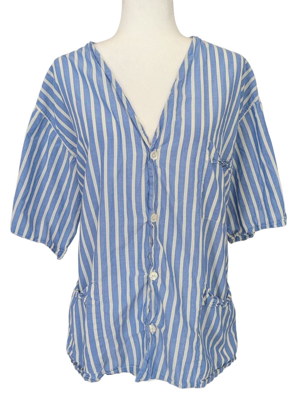 Maus & Hoffman Mens Blue Yellow Striped Solemare Riposo Pajama Top Size Medium